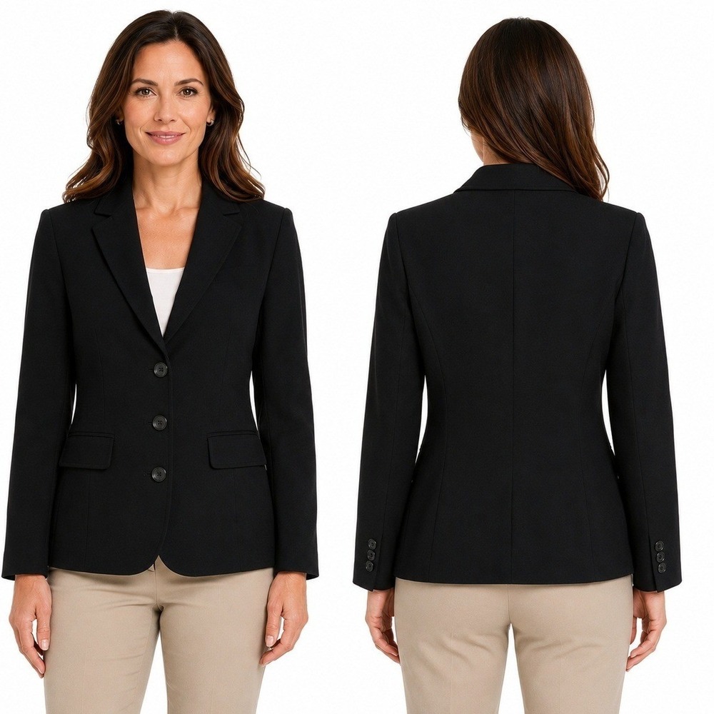 Pursuits Ltd. Blazer Womens Large Black Three Button Tailored Jacket Office